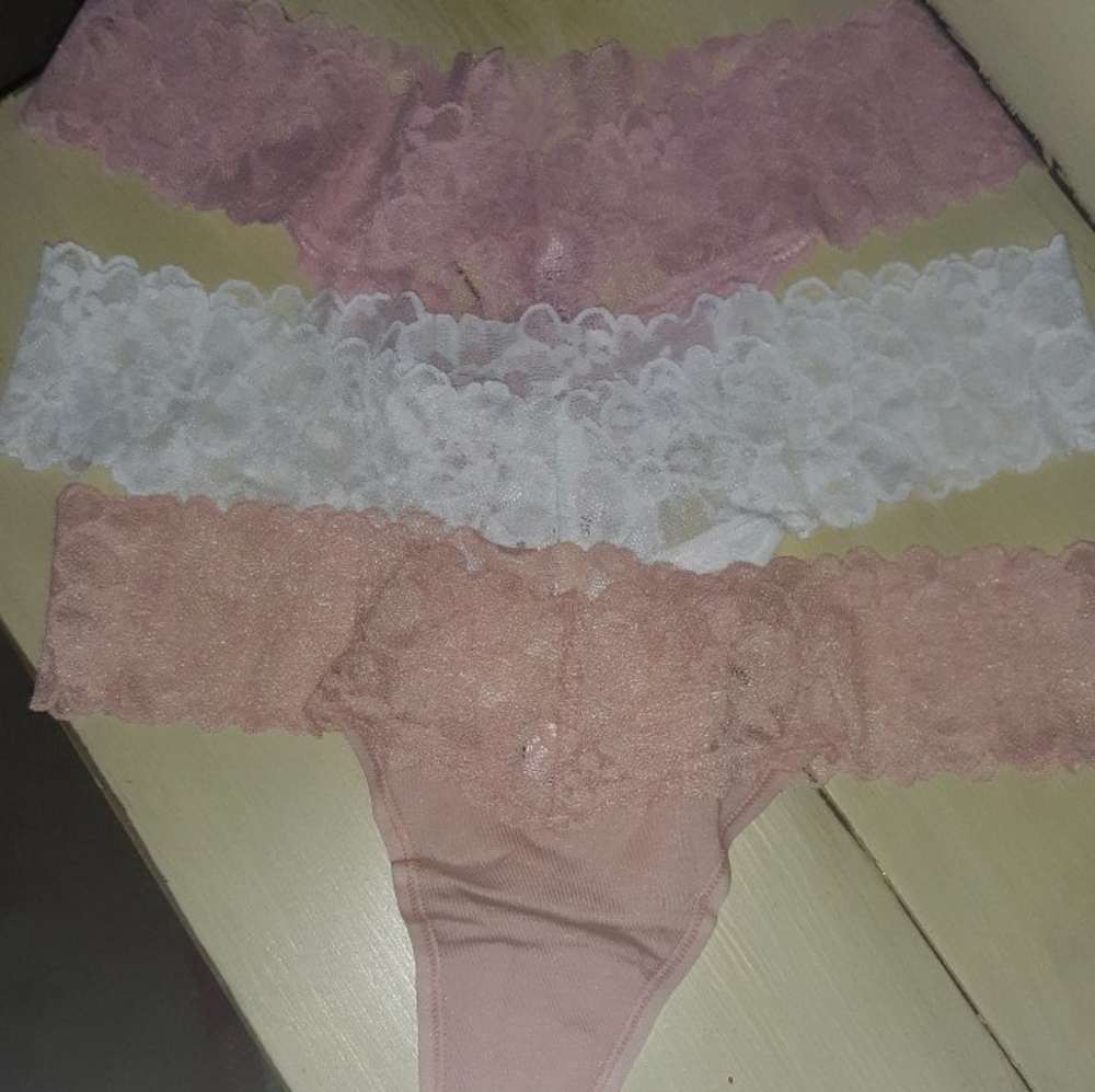 NEW! Victoria Secret 3 pair lace thongs. Med